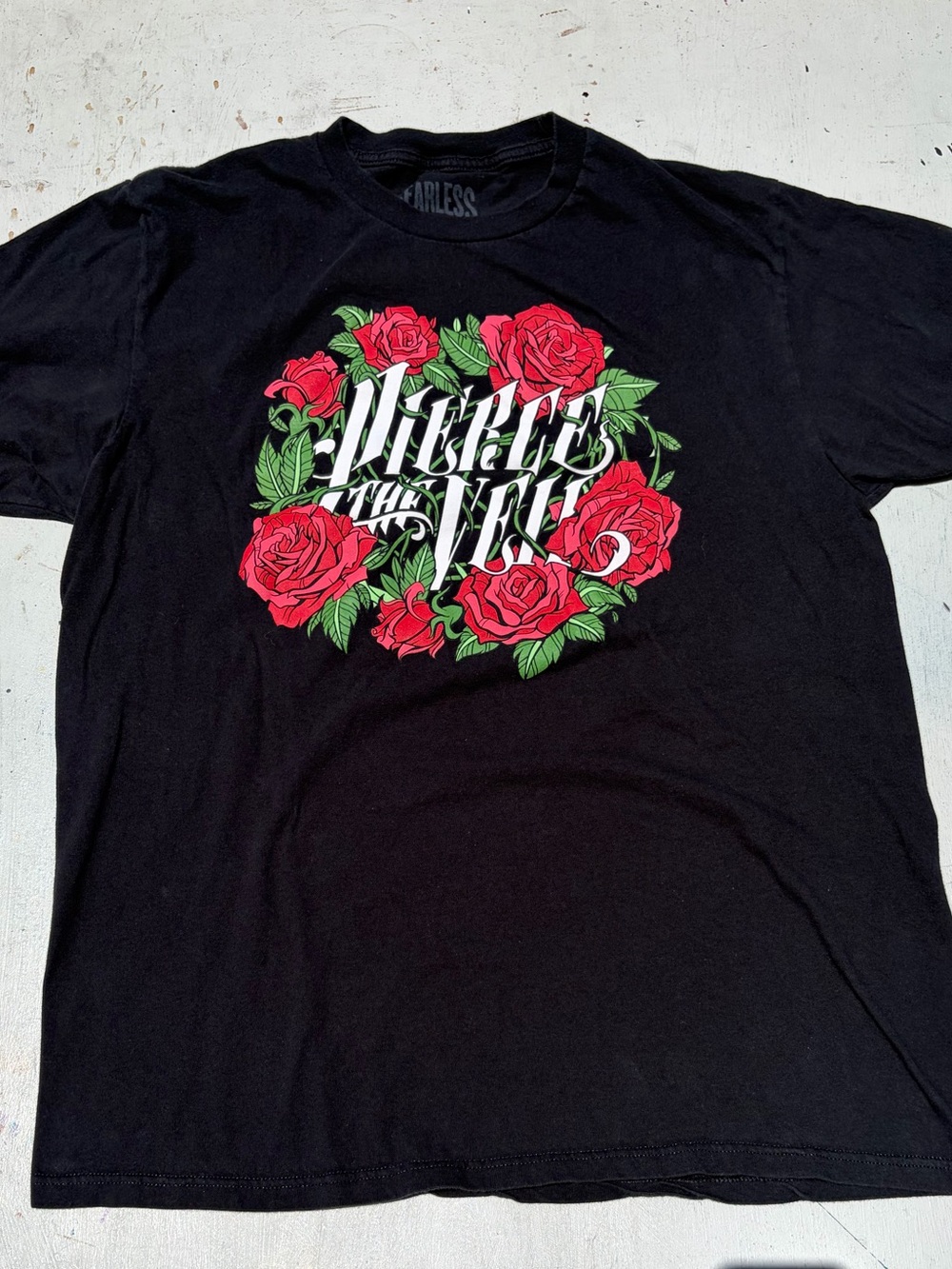 Women's Pierce The Veil T-Shirt Black Spell-Out XL‎ Music Y2K Rock Emo Screamo